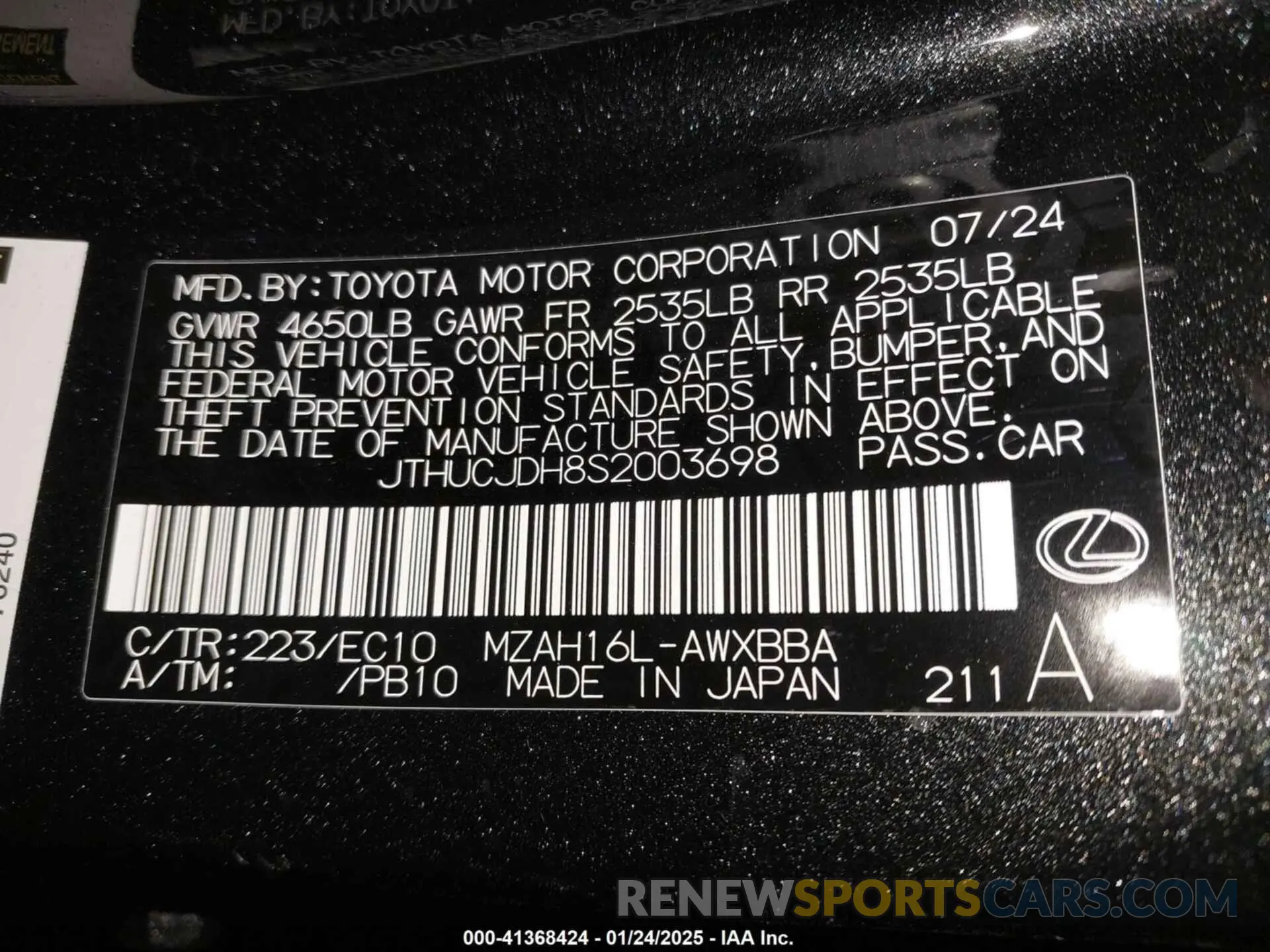 9 Photograph of a damaged car JTHUCJDH8S2003698 LEXUS UX 300H 2025