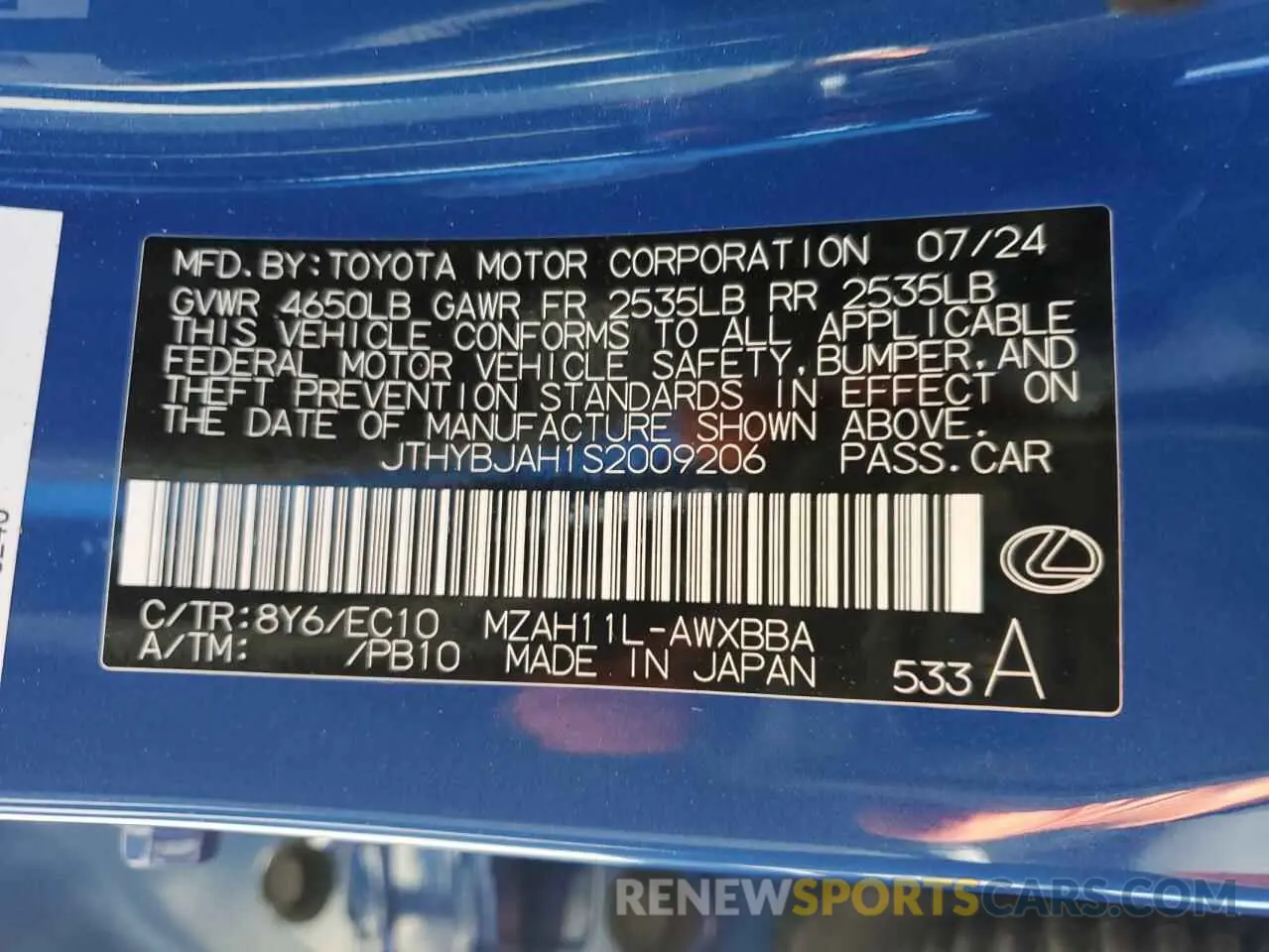 13 Photograph of a damaged car JTHYBJAH1S2009206 LEXUS UX 300H BA 2025