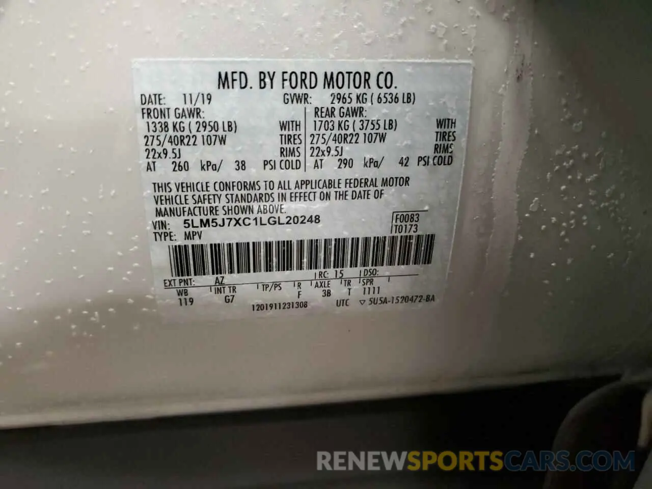 13 Photograph of a damaged car 5LM5J7XC1LGL20248 LINCOLN AVIATOR 2020