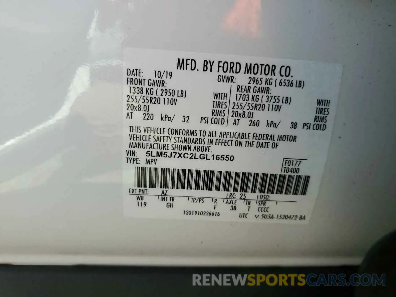 13 Photograph of a damaged car 5LM5J7XC2LGL16550 LINCOLN AVIATOR 2020