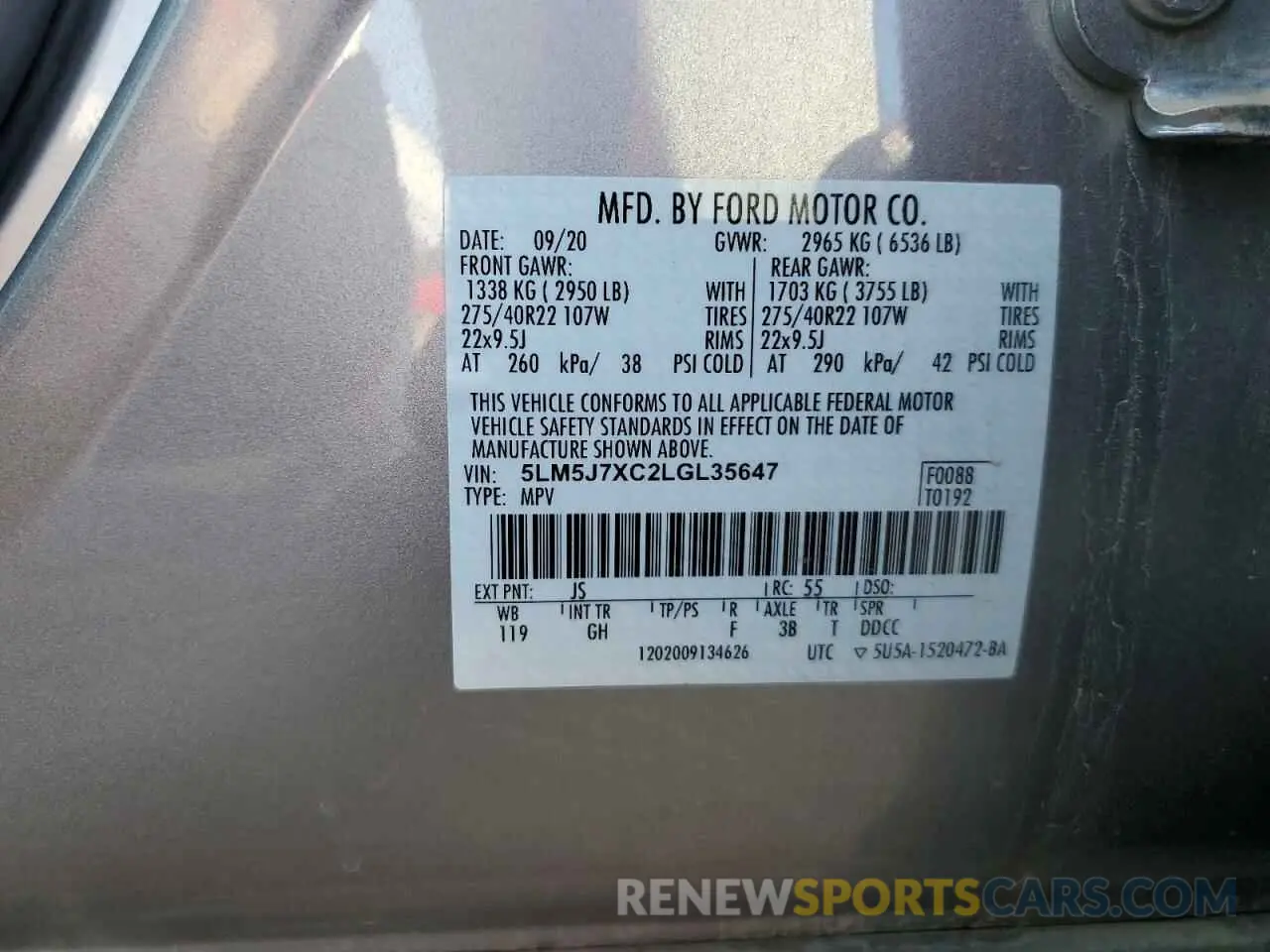 13 Photograph of a damaged car 5LM5J7XC2LGL35647 LINCOLN AVIATOR 2020