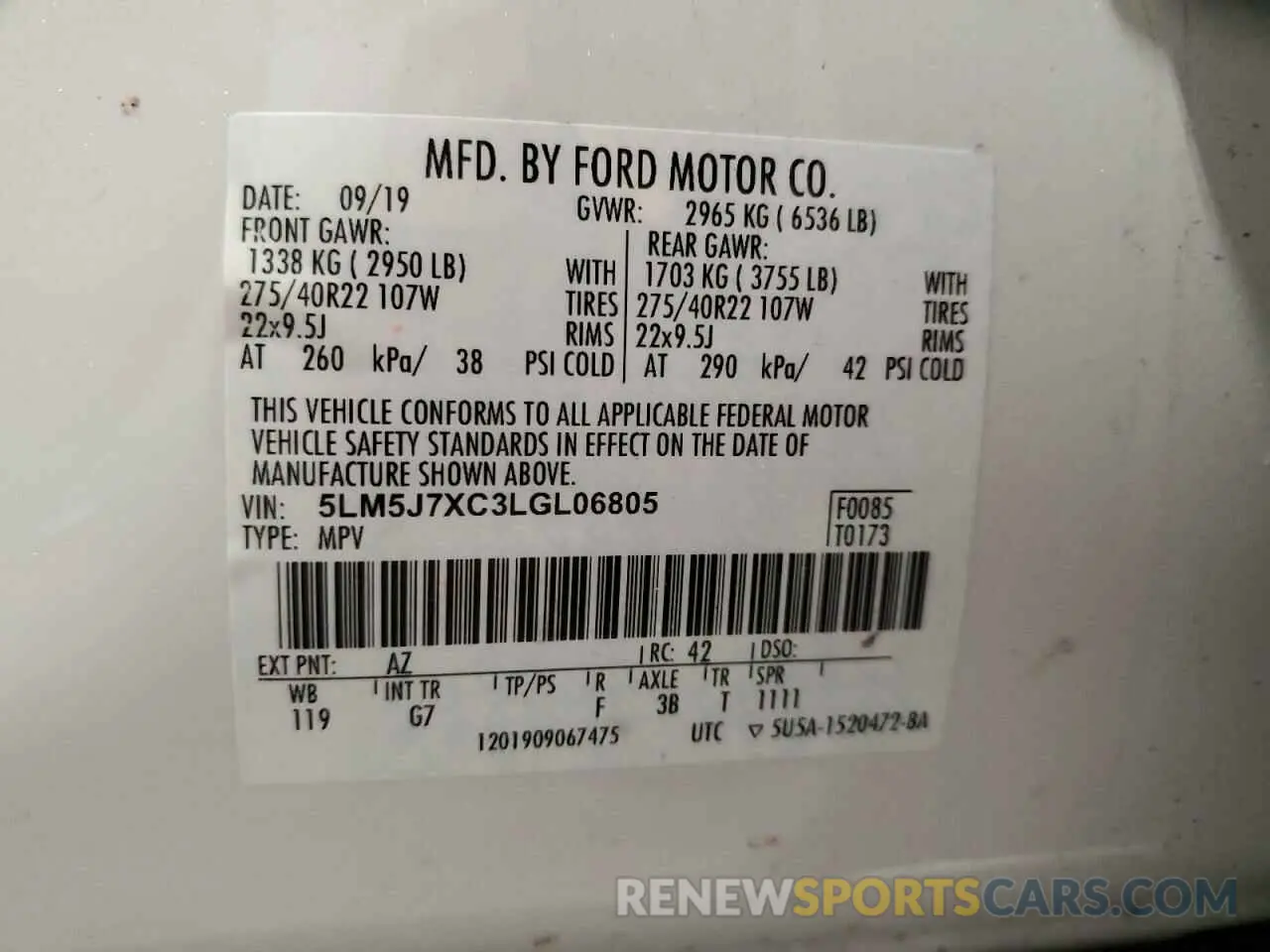 13 Photograph of a damaged car 5LM5J7XC3LGL06805 LINCOLN AVIATOR 2020