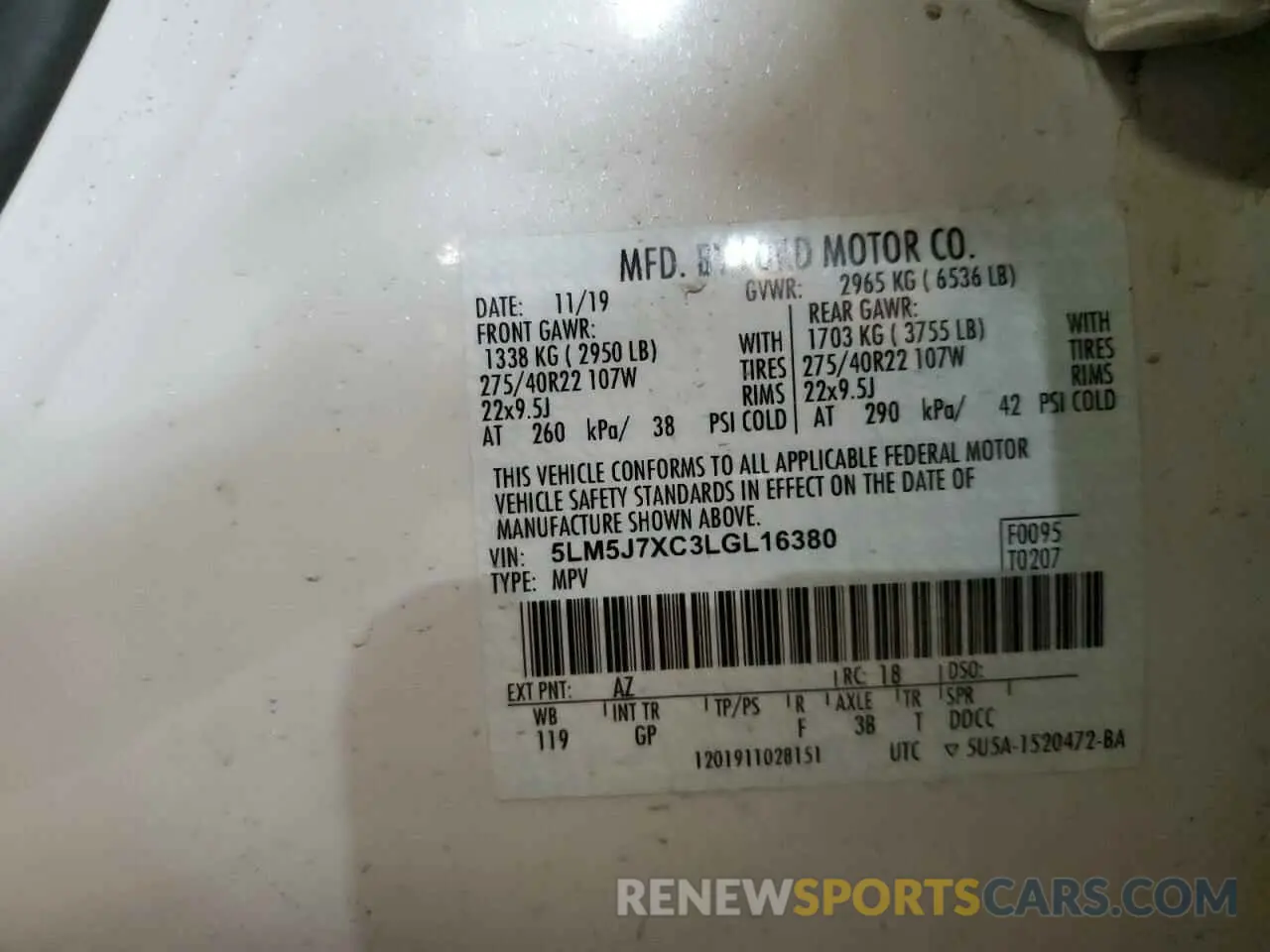 14 Photograph of a damaged car 5LM5J7XC3LGL16380 LINCOLN AVIATOR 2020