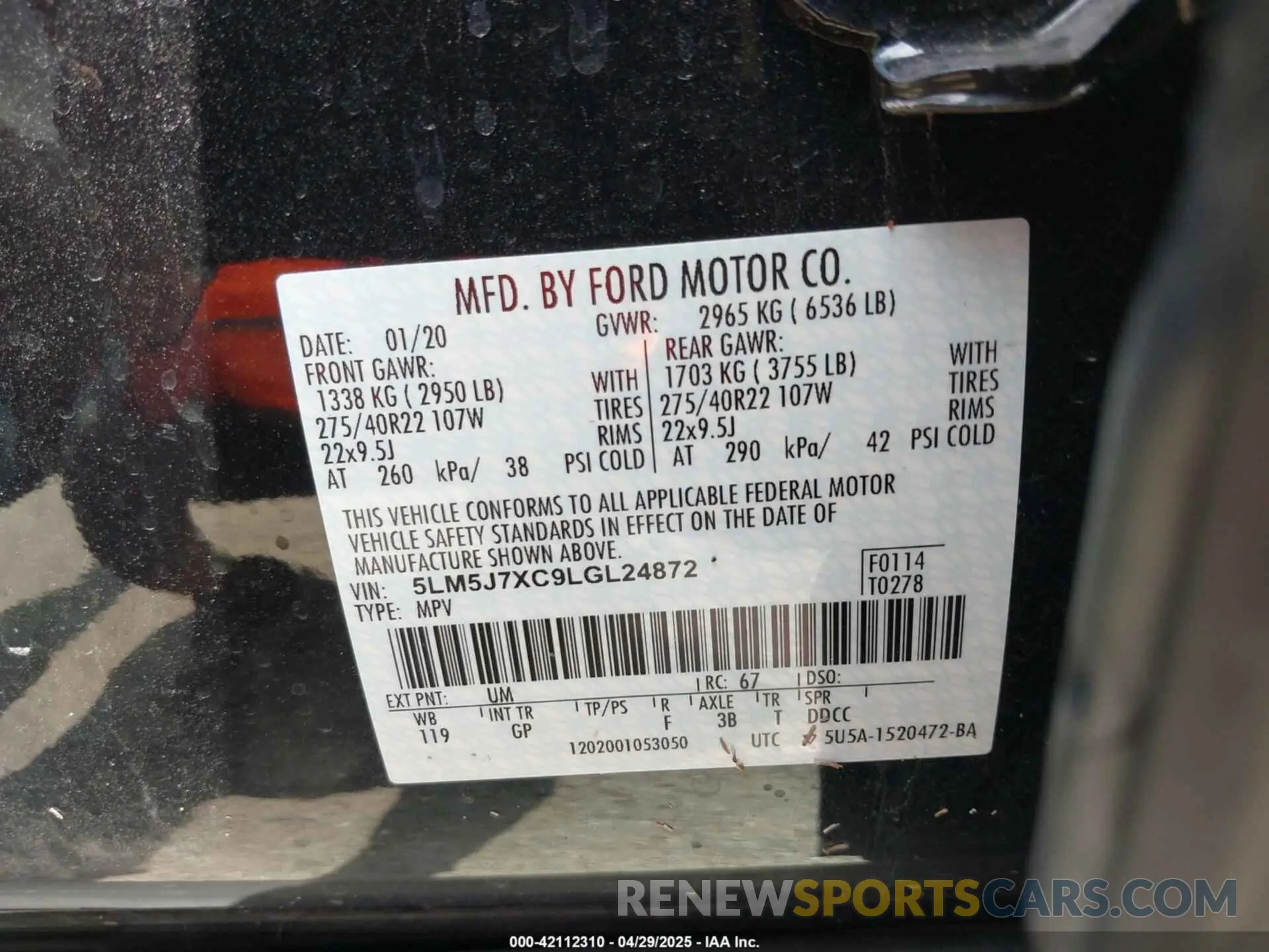 9 Photograph of a damaged car 5LM5J7XC9LGL24872 LINCOLN AVIATOR 2020