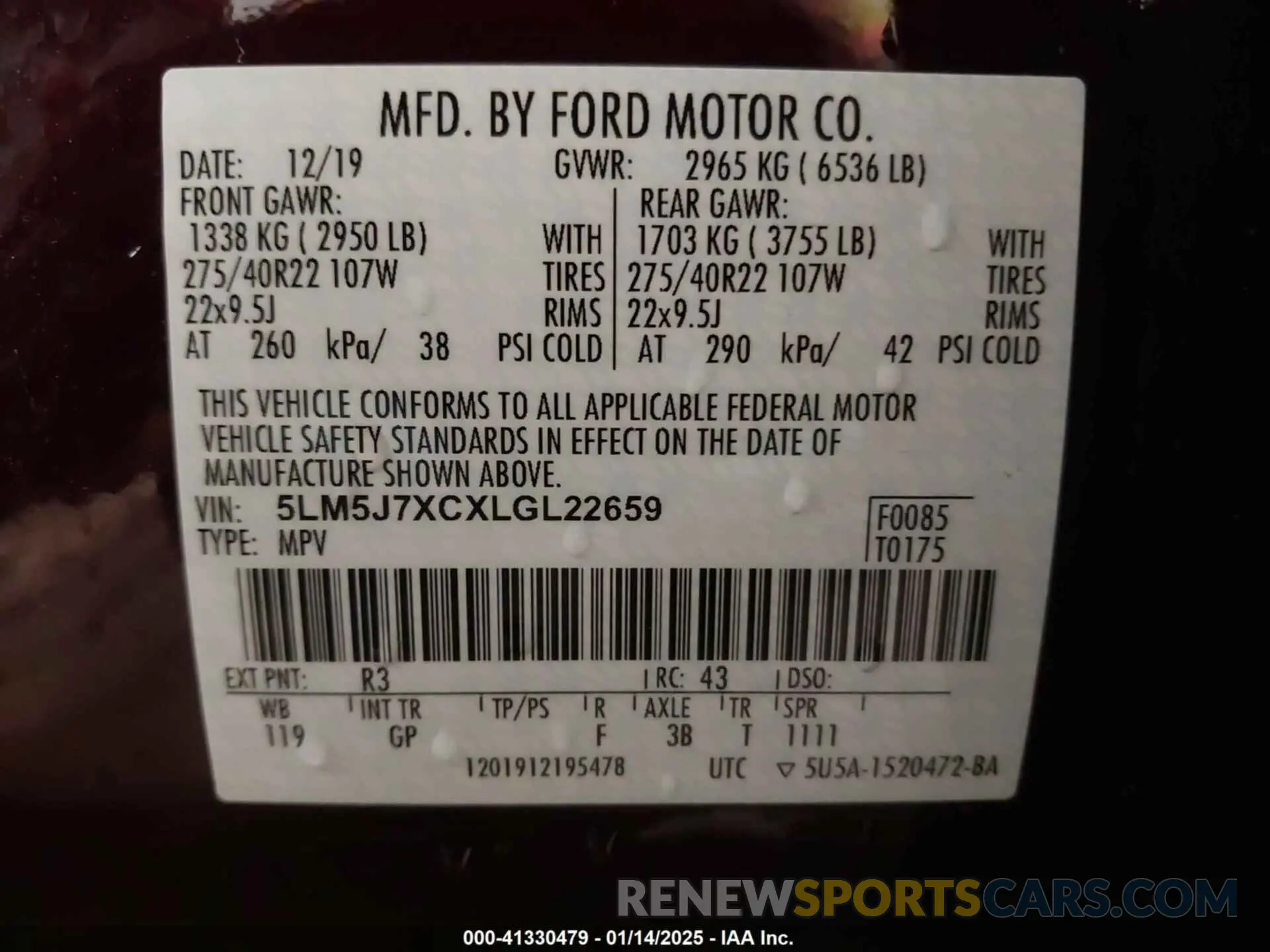 9 Photograph of a damaged car 5LM5J7XCXLGL22659 LINCOLN AVIATOR 2020