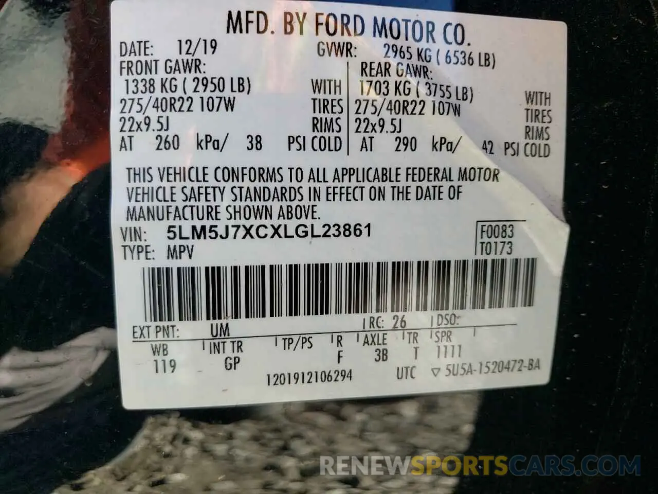 13 Photograph of a damaged car 5LM5J7XCXLGL23861 LINCOLN AVIATOR 2020