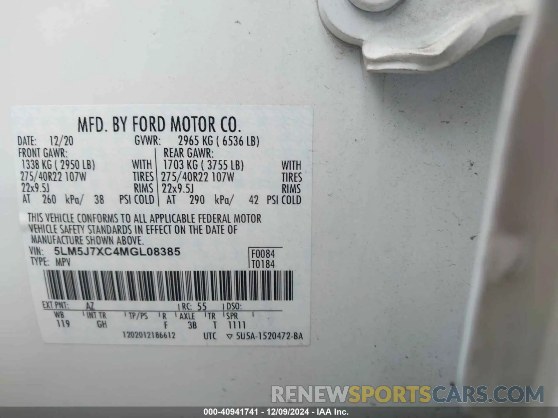 9 Photograph of a damaged car 5LM5J7XC4MGL08385 LINCOLN AVIATOR 2021
