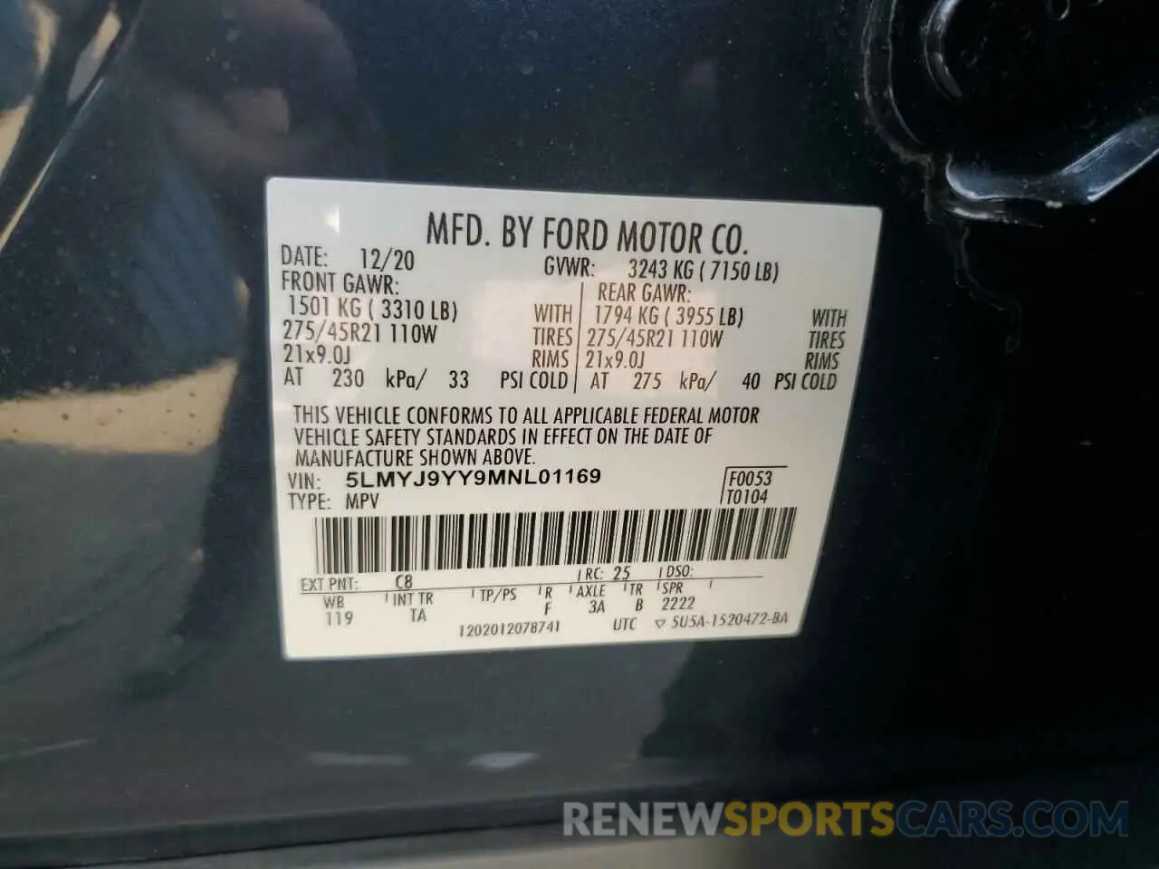 13 Photograph of a damaged car 5LMYJ9YY9MNL01169 LINCOLN AVIATOR 2021