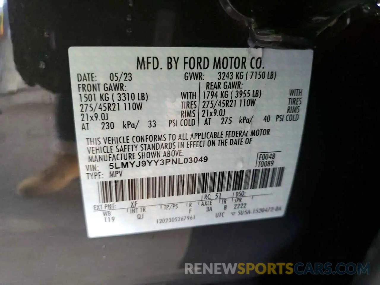 14 Photograph of a damaged car 5LMYJ9YY3PNL03049 LINCOLN AVIATOR 2023