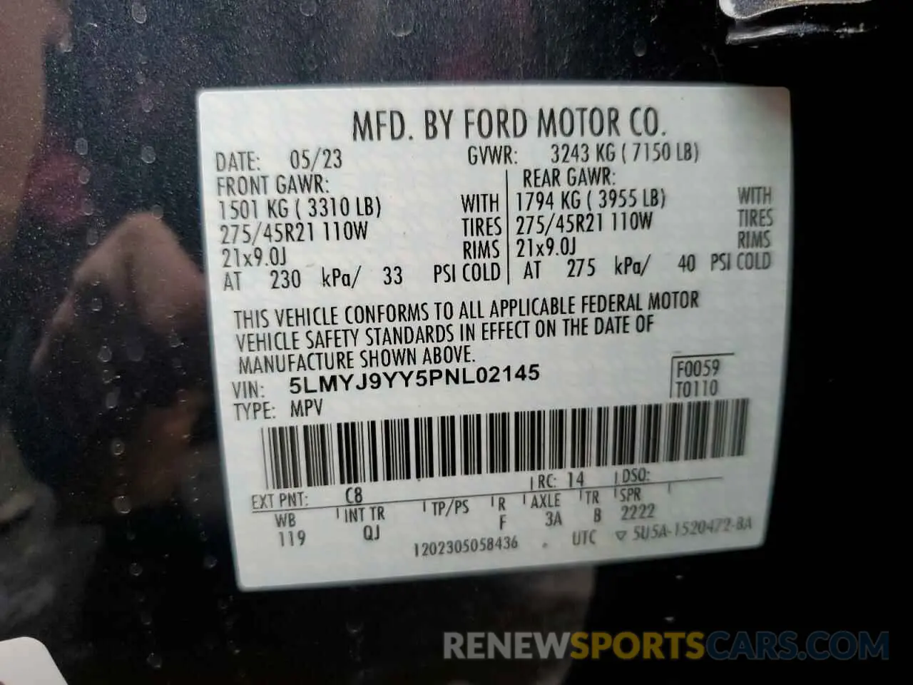 13 Photograph of a damaged car 5LMYJ9YY5PNL02145 LINCOLN AVIATOR 2023
