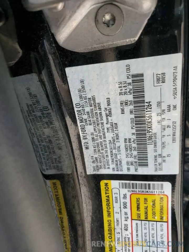 12 Photograph of a damaged car 1LN6L9SK0K5611264 LINCOLN CONTINENTL 2019