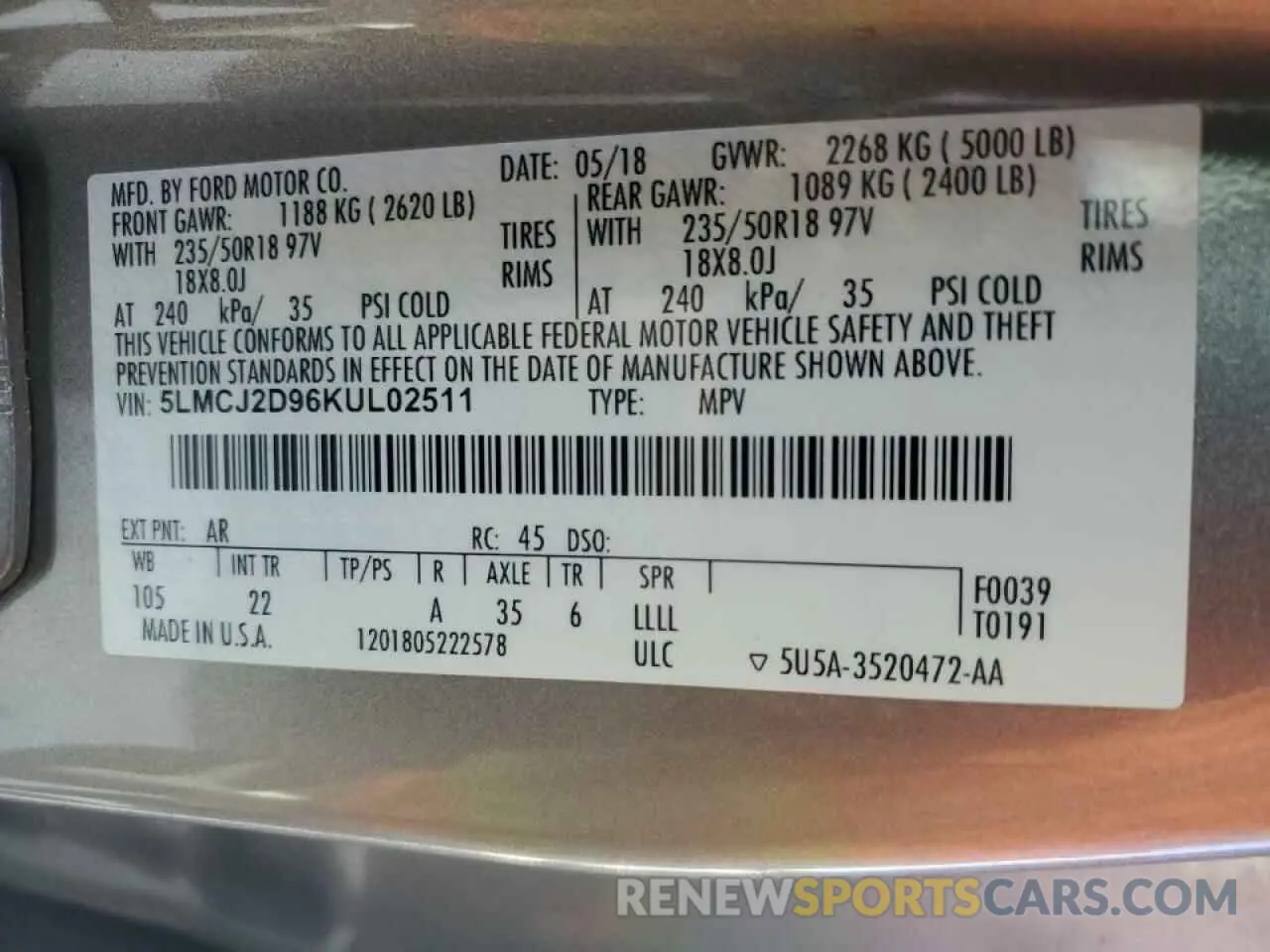13 Photograph of a damaged car 5LMCJ2D96KUL02511 LINCOLN MKC 2019