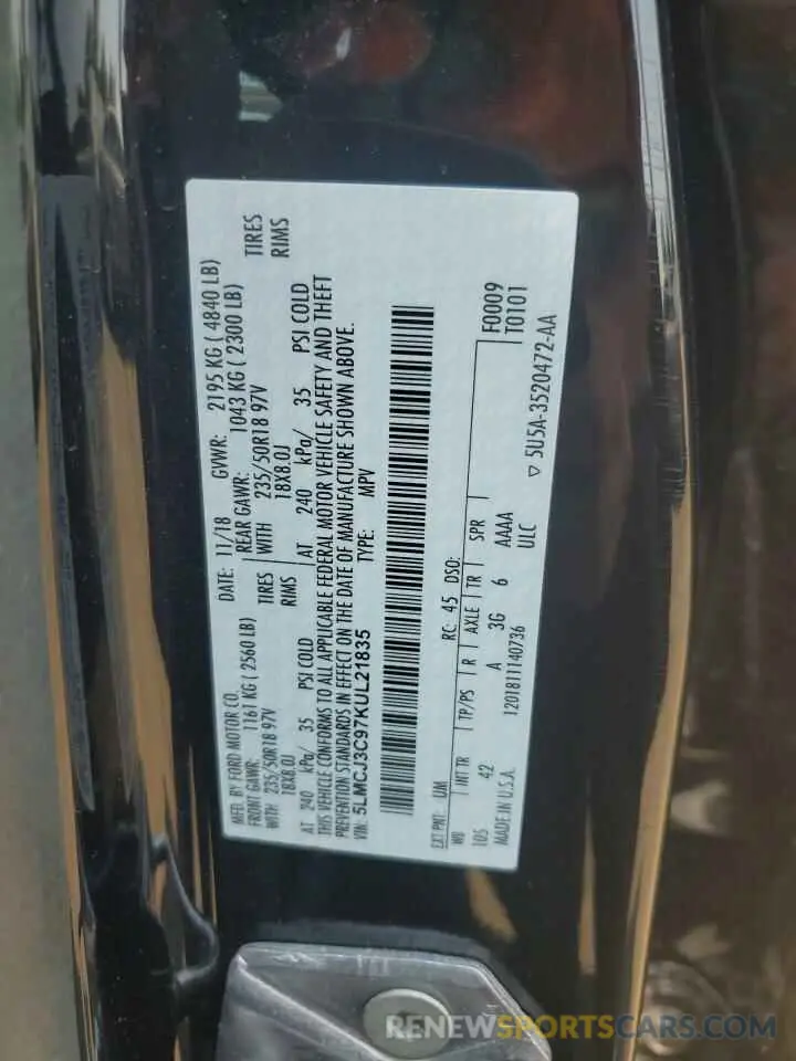13 Photograph of a damaged car 5LMCJ3C97KUL21835 LINCOLN MKC 2019