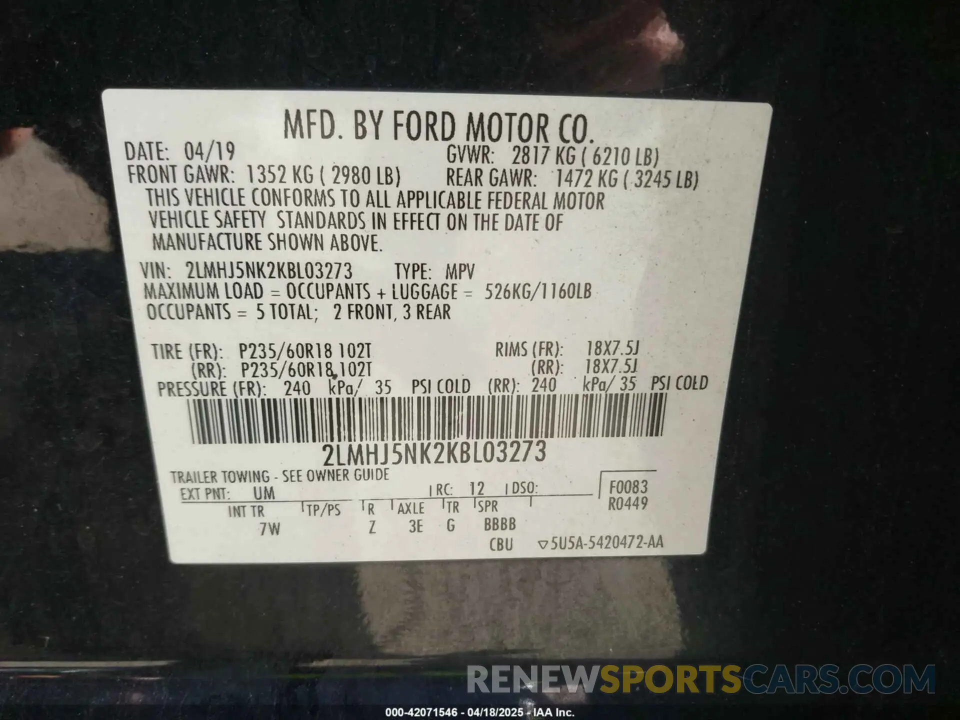 9 Photograph of a damaged car 2LMHJ5NK2KBL03273 LINCOLN MKT 2019