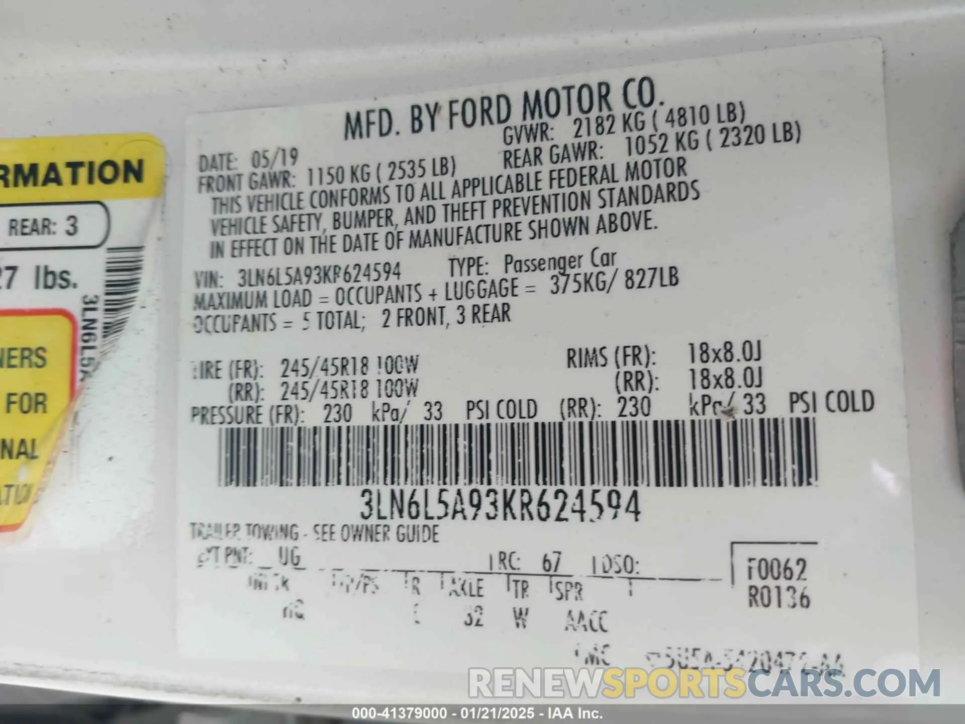 9 Photograph of a damaged car 3LN6L5A93KR624594 LINCOLN MKZ 2019