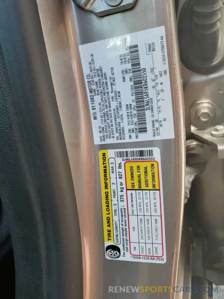 12 Photograph of a damaged car 3LN6L5A95KR602550 LINCOLN MKZ 2019