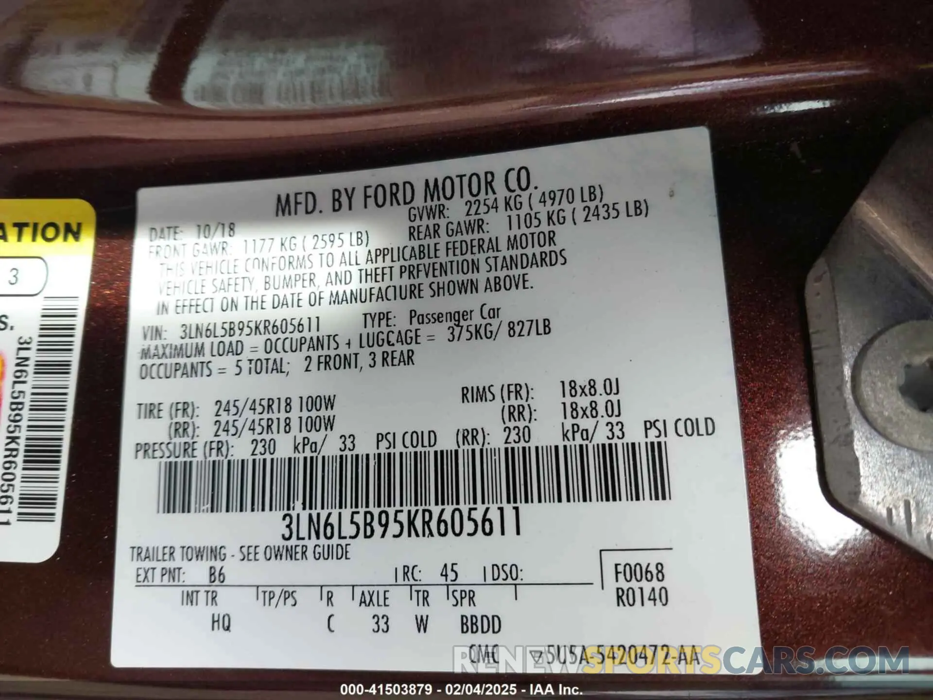 9 Photograph of a damaged car 3LN6L5B95KR605611 LINCOLN MKZ 2019
