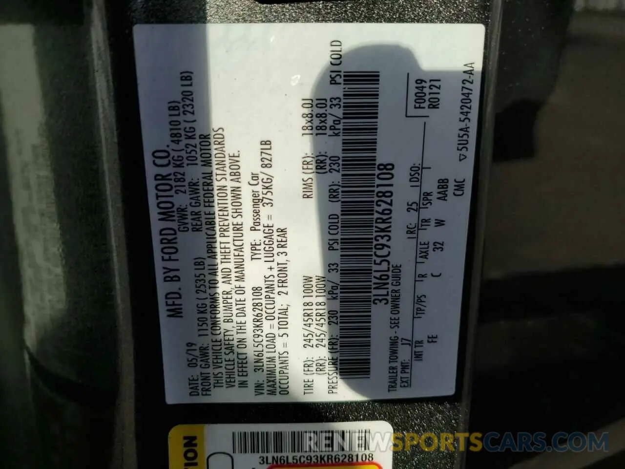 12 Photograph of a damaged car 3LN6L5C93KR628108 LINCOLN MKZ 2019
