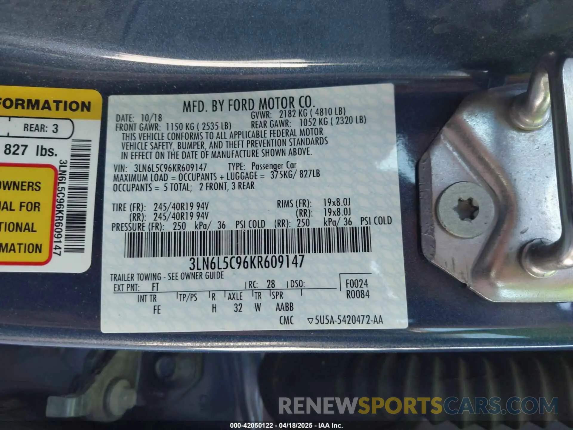 9 Photograph of a damaged car 3LN6L5C96KR609147 LINCOLN MKZ 2019