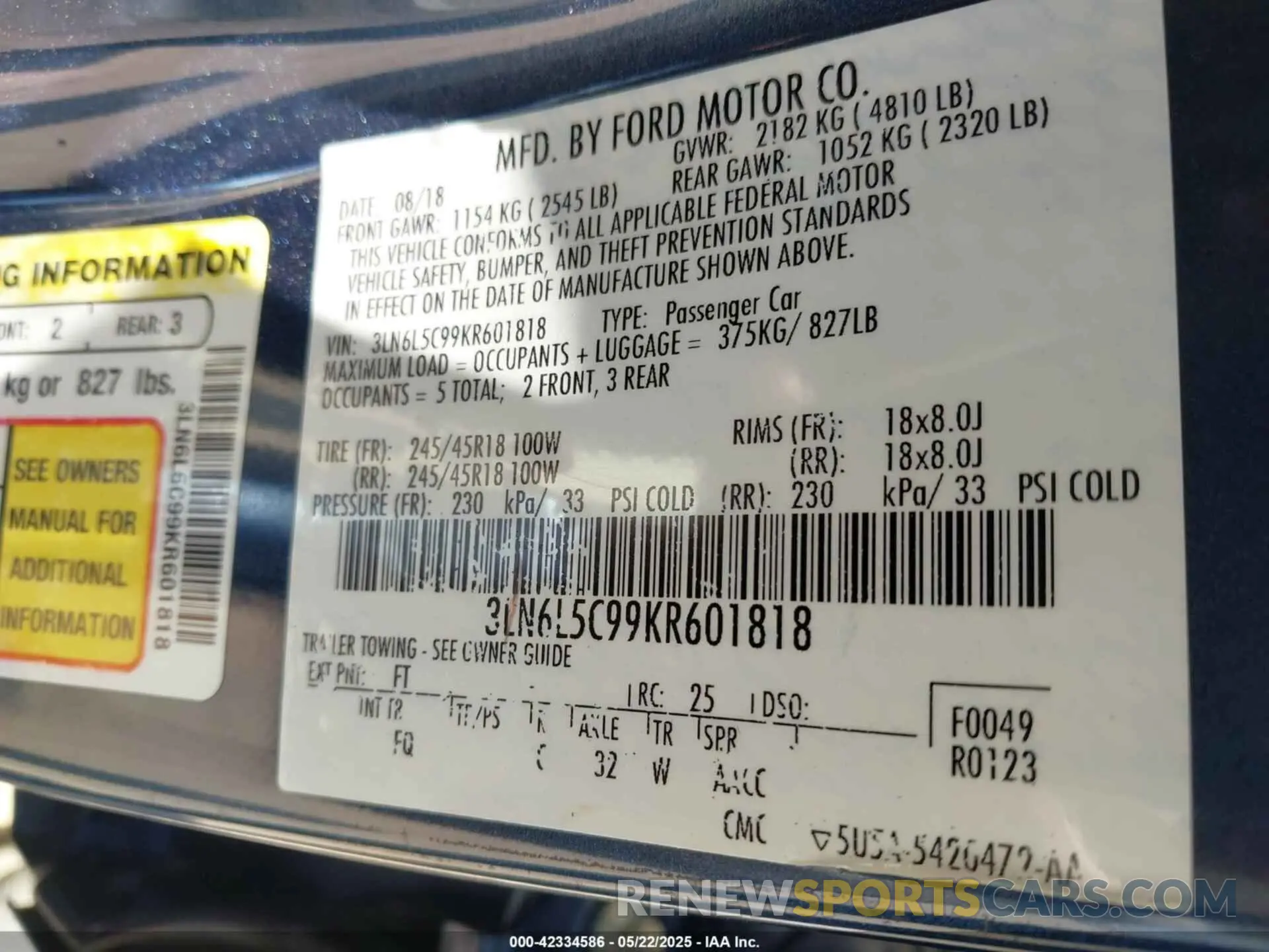 9 Photograph of a damaged car 3LN6L5C99KR601818 LINCOLN MKZ 2019