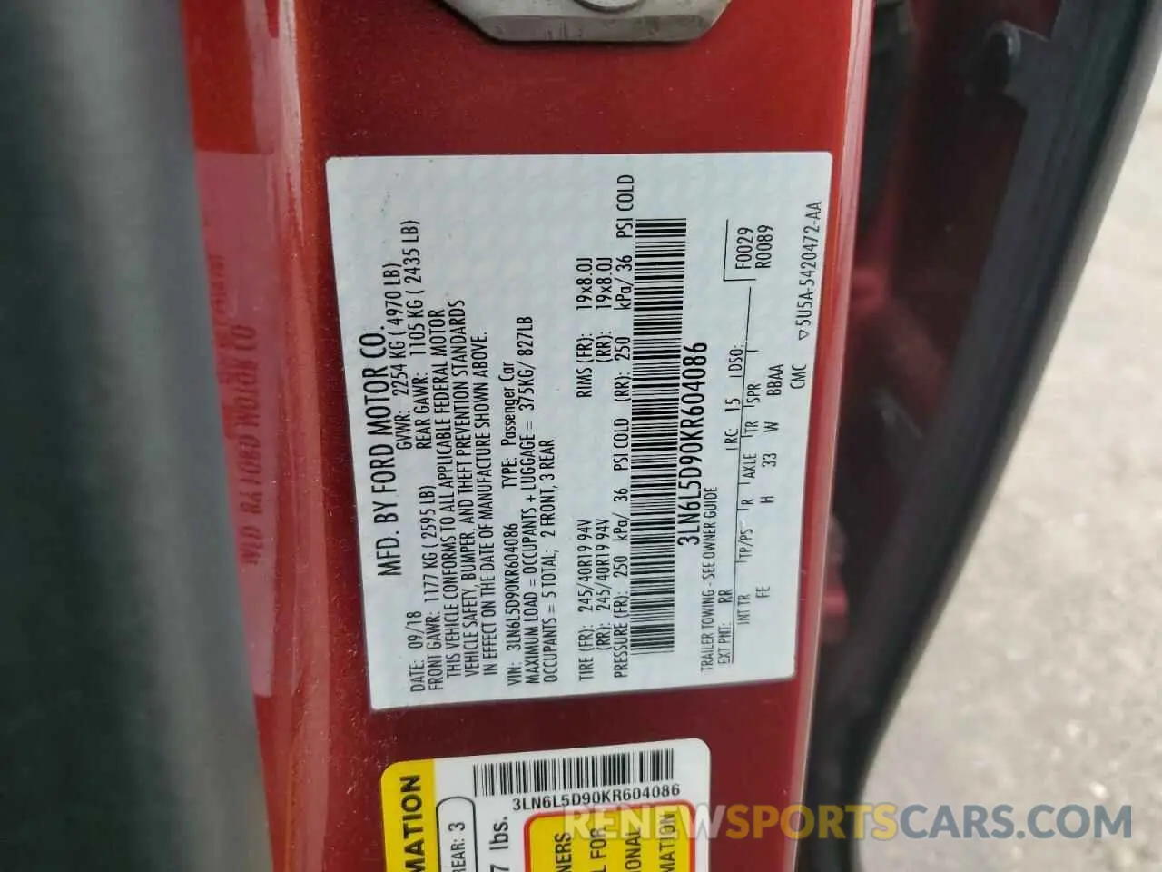 12 Photograph of a damaged car 3LN6L5D90KR604086 LINCOLN MKZ 2019