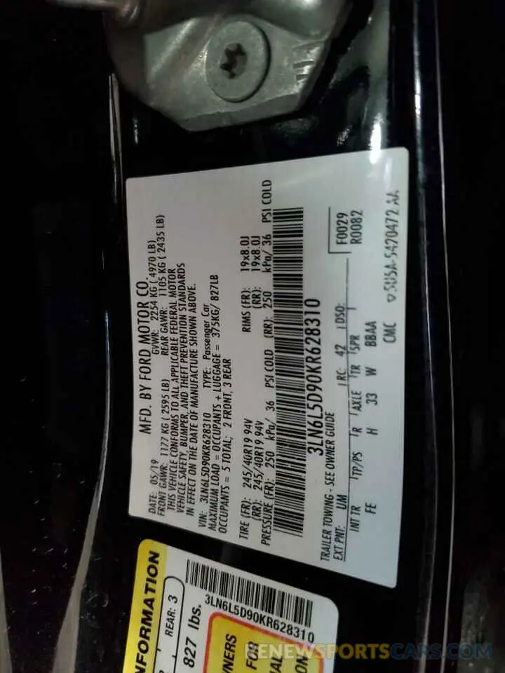14 Photograph of a damaged car 3LN6L5D90KR628310 LINCOLN MKZ 2019