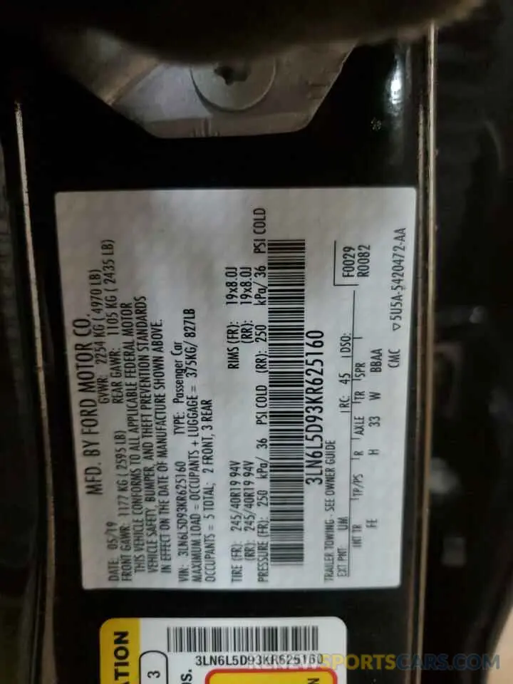 12 Photograph of a damaged car 3LN6L5D93KR625160 LINCOLN MKZ 2019