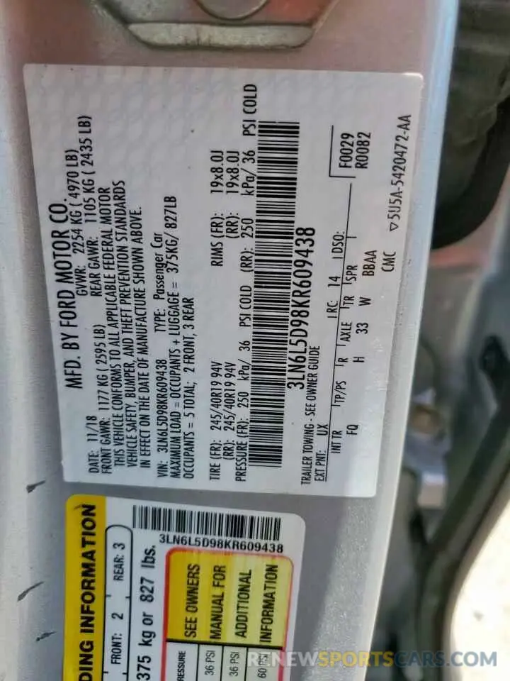 12 Photograph of a damaged car 3LN6L5D98KR609438 LINCOLN MKZ 2019