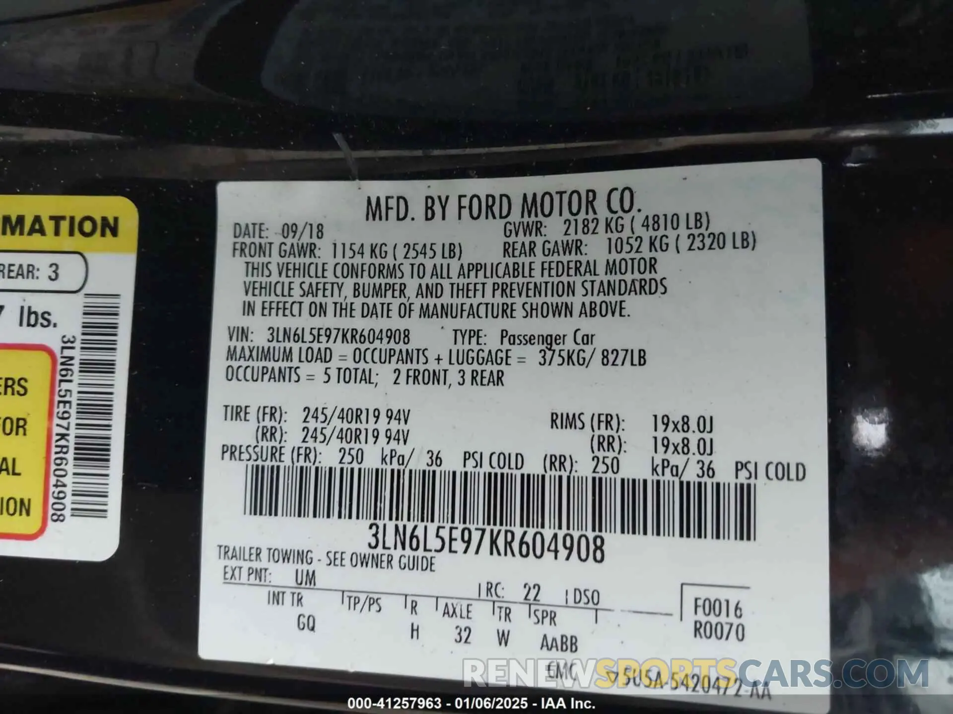 9 Photograph of a damaged car 3LN6L5E97KR604908 LINCOLN MKZ 2019