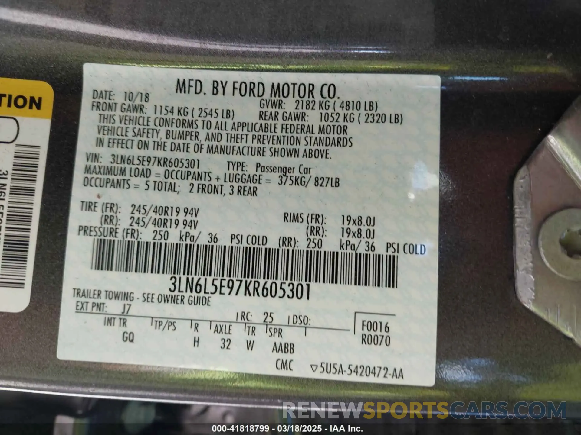 9 Photograph of a damaged car 3LN6L5E97KR605301 LINCOLN MKZ 2019