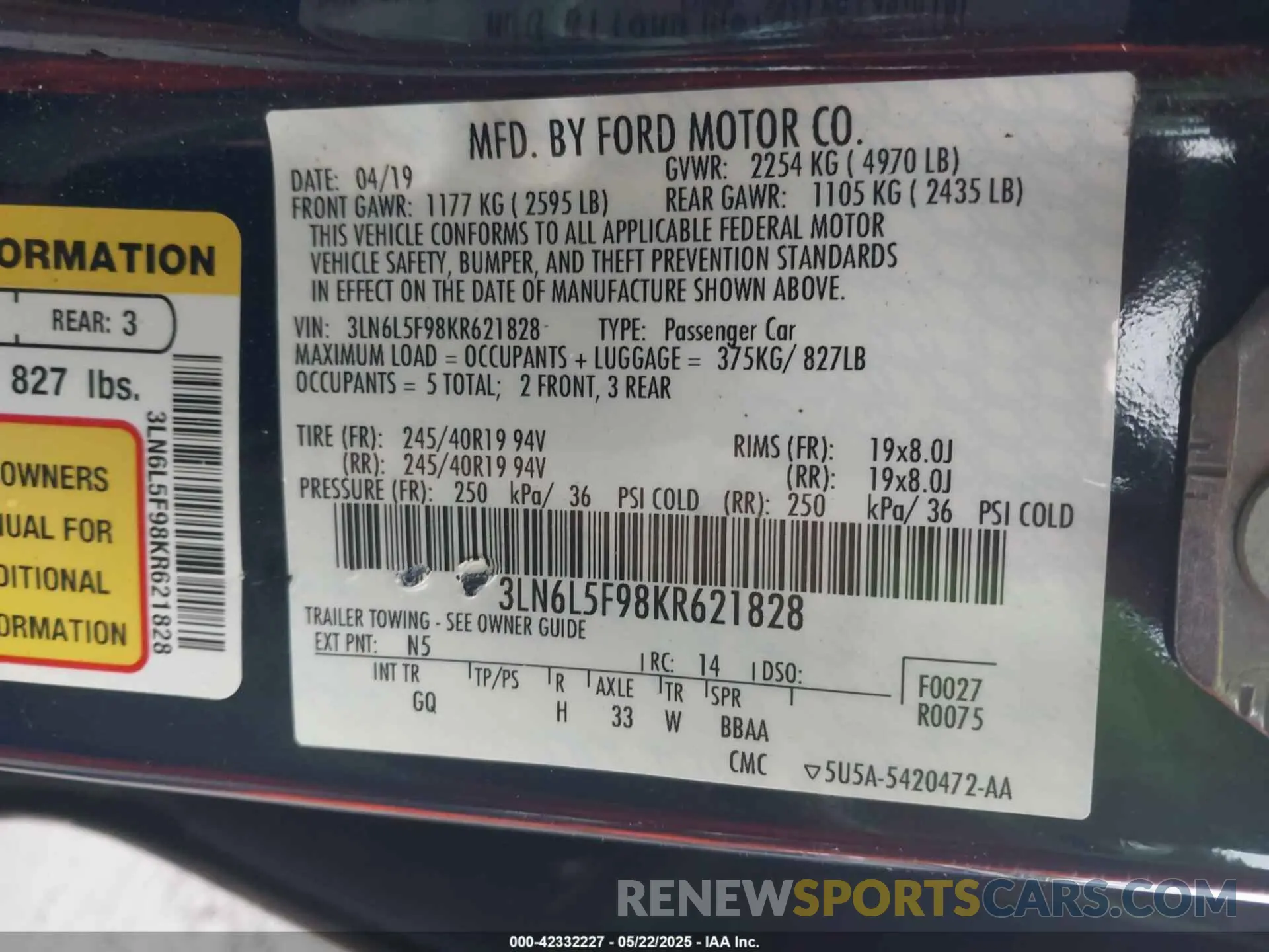 9 Photograph of a damaged car 3LN6L5F98KR621828 LINCOLN MKZ 2019