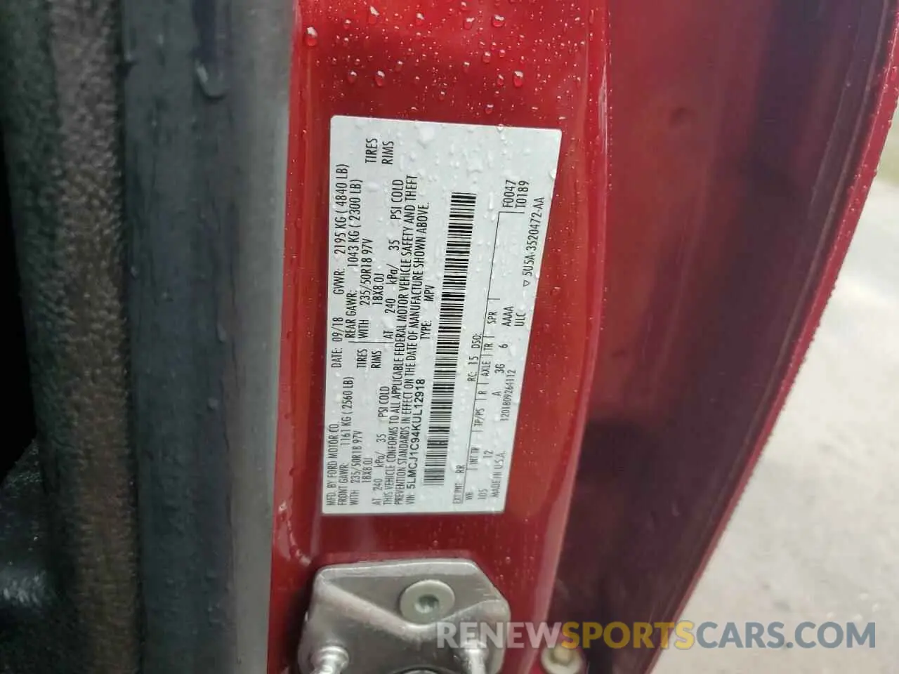 13 Photograph of a damaged car 5LMCJ1C94KUL12918 LINCOLN MKZ 2019