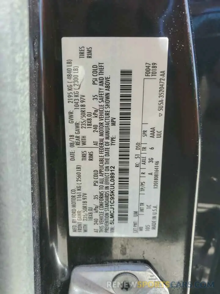 13 Photograph of a damaged car 5LMCJ1C95KUL08912 LINCOLN MKZ 2019