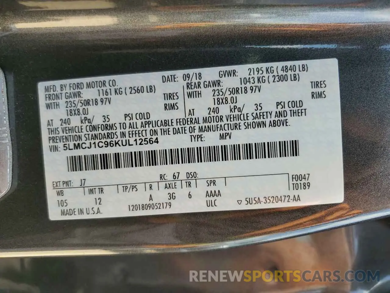 14 Photograph of a damaged car 5LMCJ1C96KUL12564 LINCOLN MKZ 2019