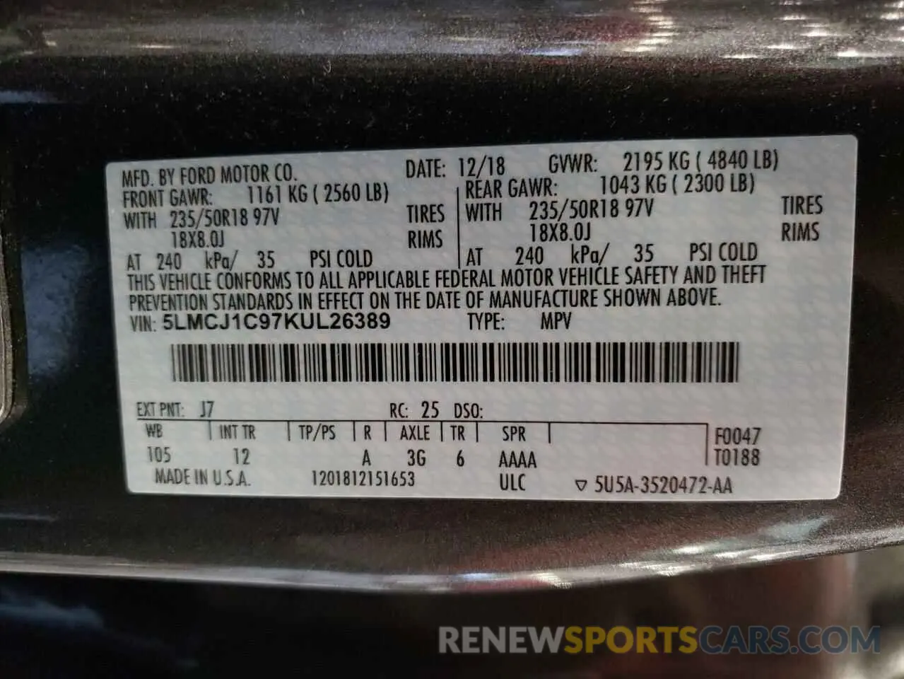 13 Photograph of a damaged car 5LMCJ1C97KUL26389 LINCOLN MKZ 2019