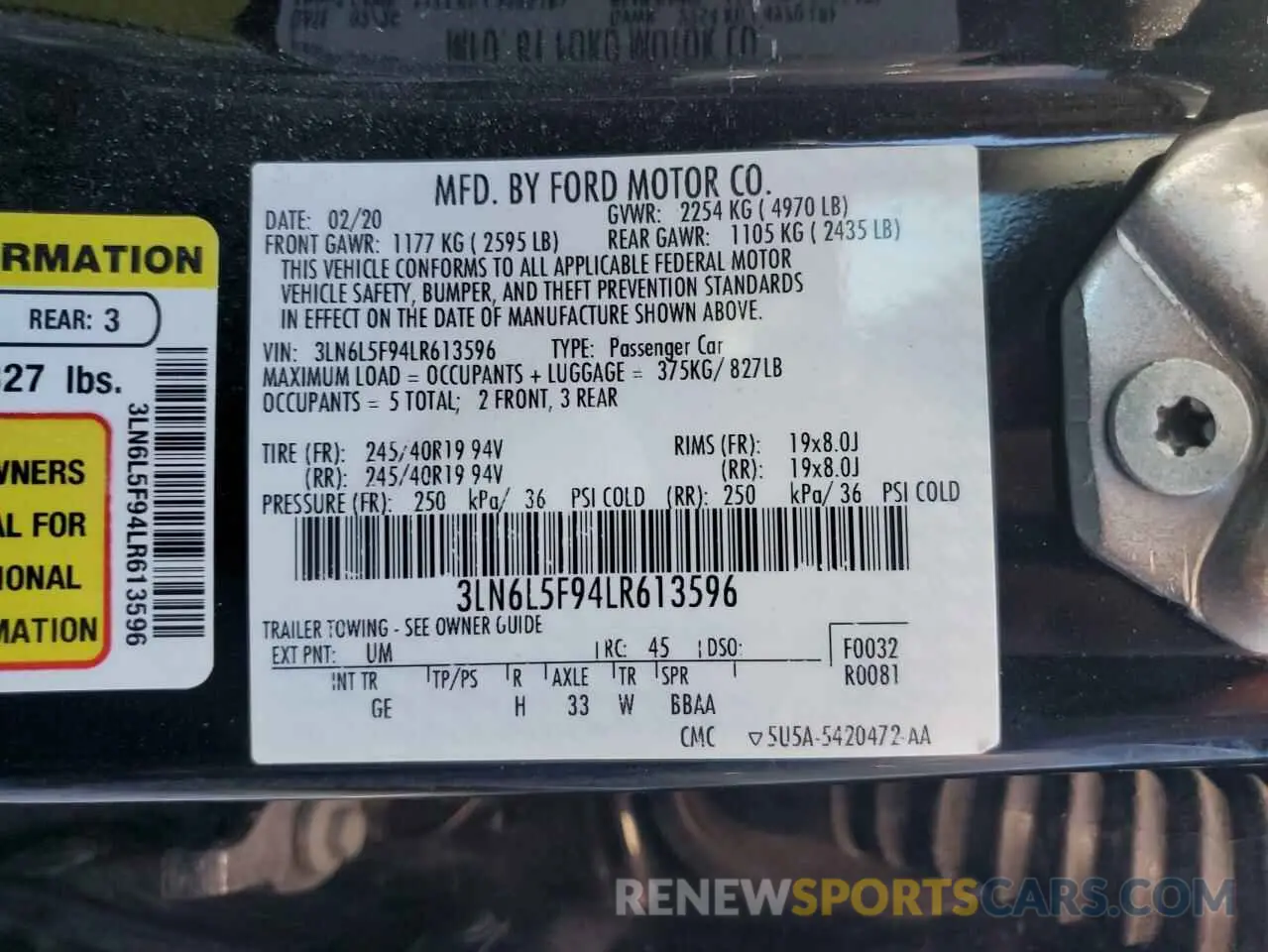 13 Photograph of a damaged car 3LN6L5F94LR613596 LINCOLN MKZ 2020