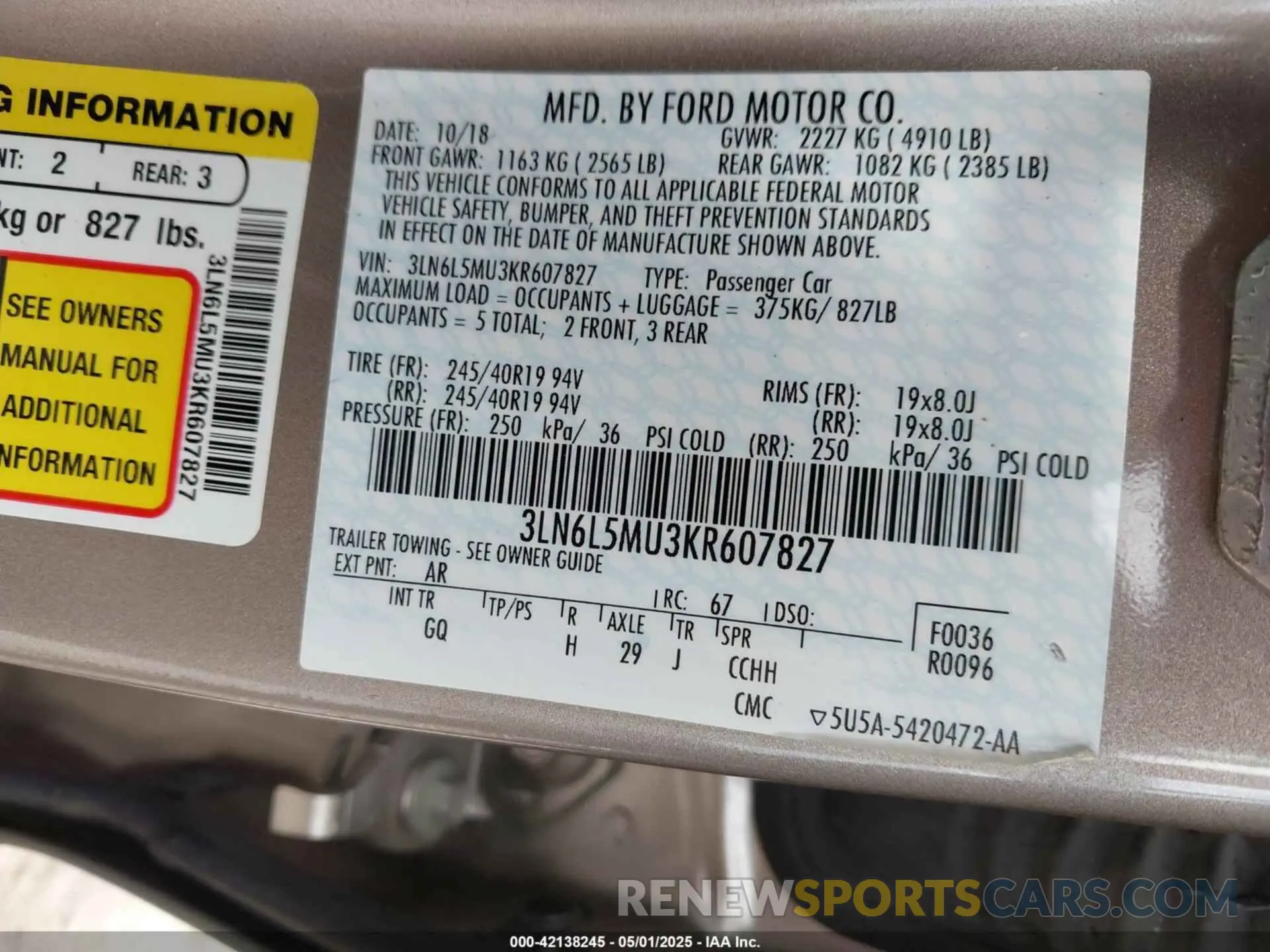 9 Photograph of a damaged car 3LN6L5MU3KR607827 LINCOLN MKZ HYBRID 2019