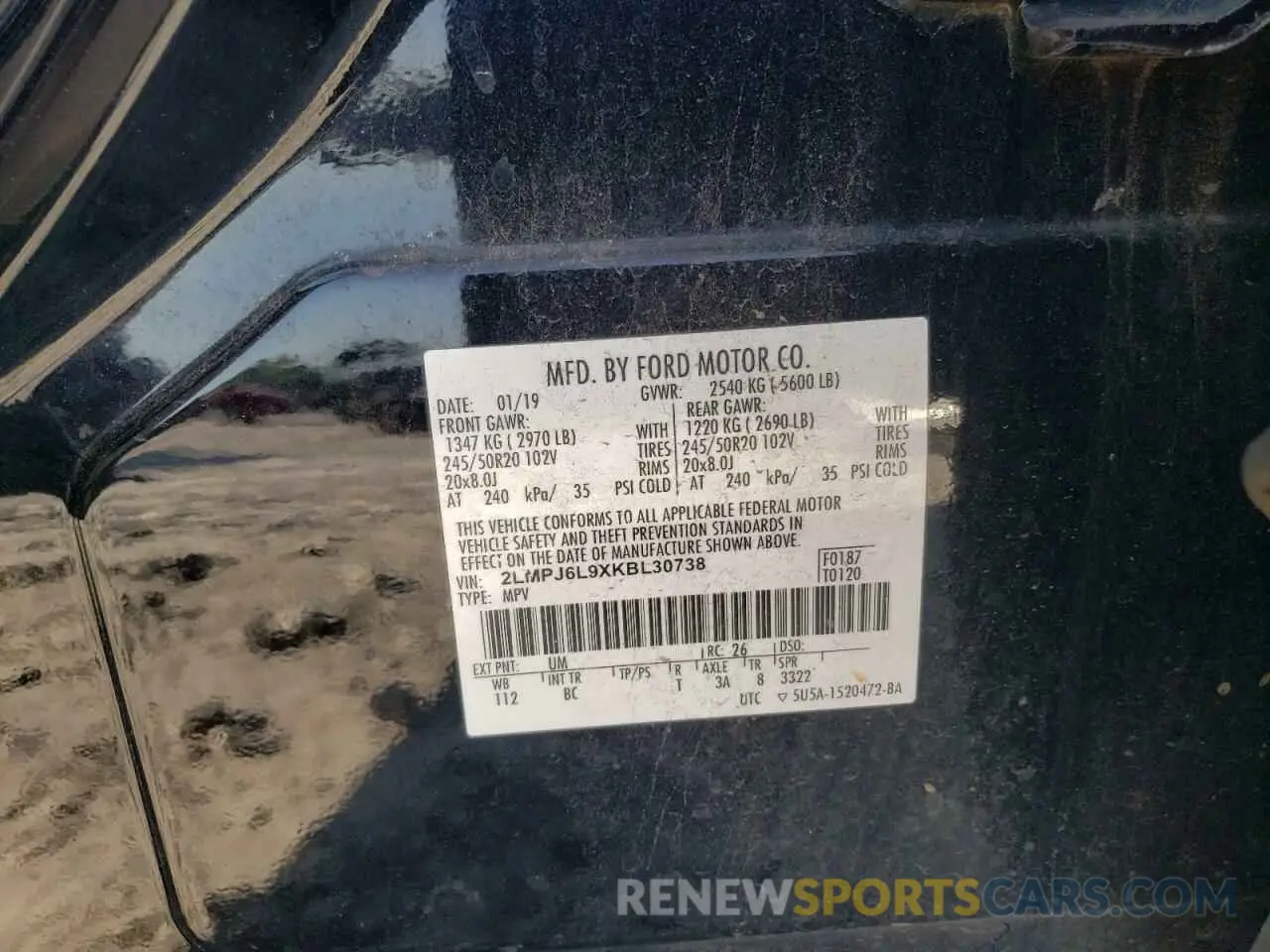 13 Photograph of a damaged car 2LMPJ6L9XKBL30738 LINCOLN NAUTILUS 2019