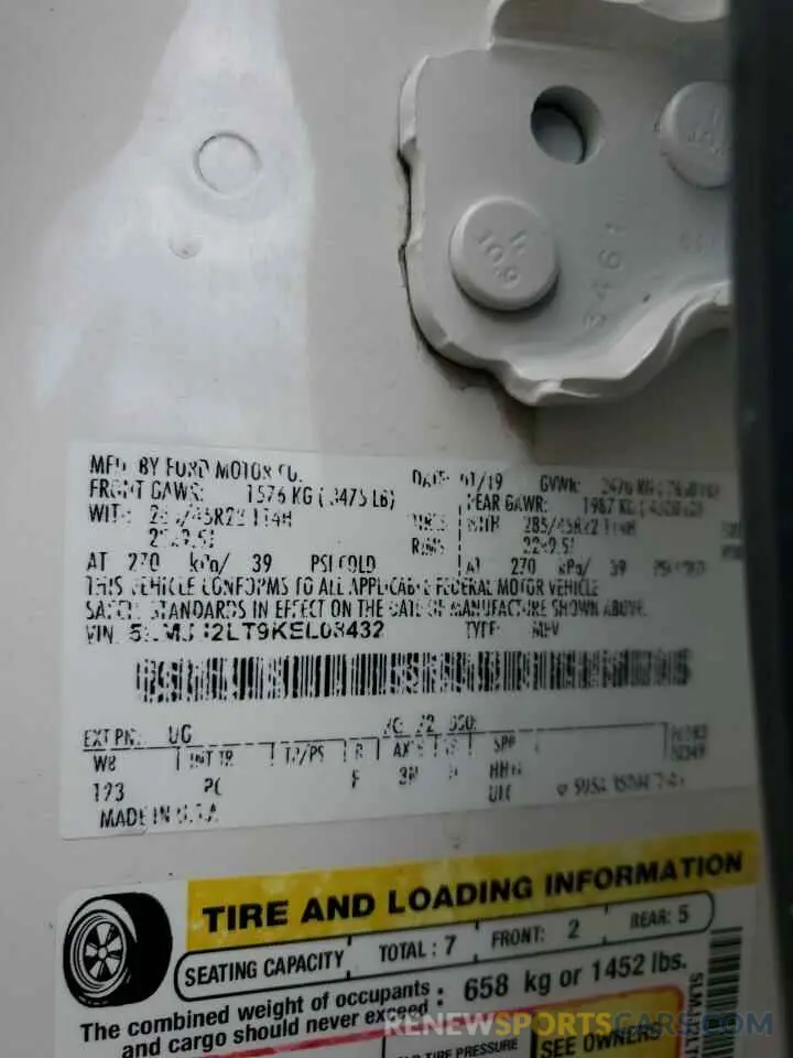 13 Photograph of a damaged car 5LMJJ2LT9KEL08432 LINCOLN NAVIGATOR 2019