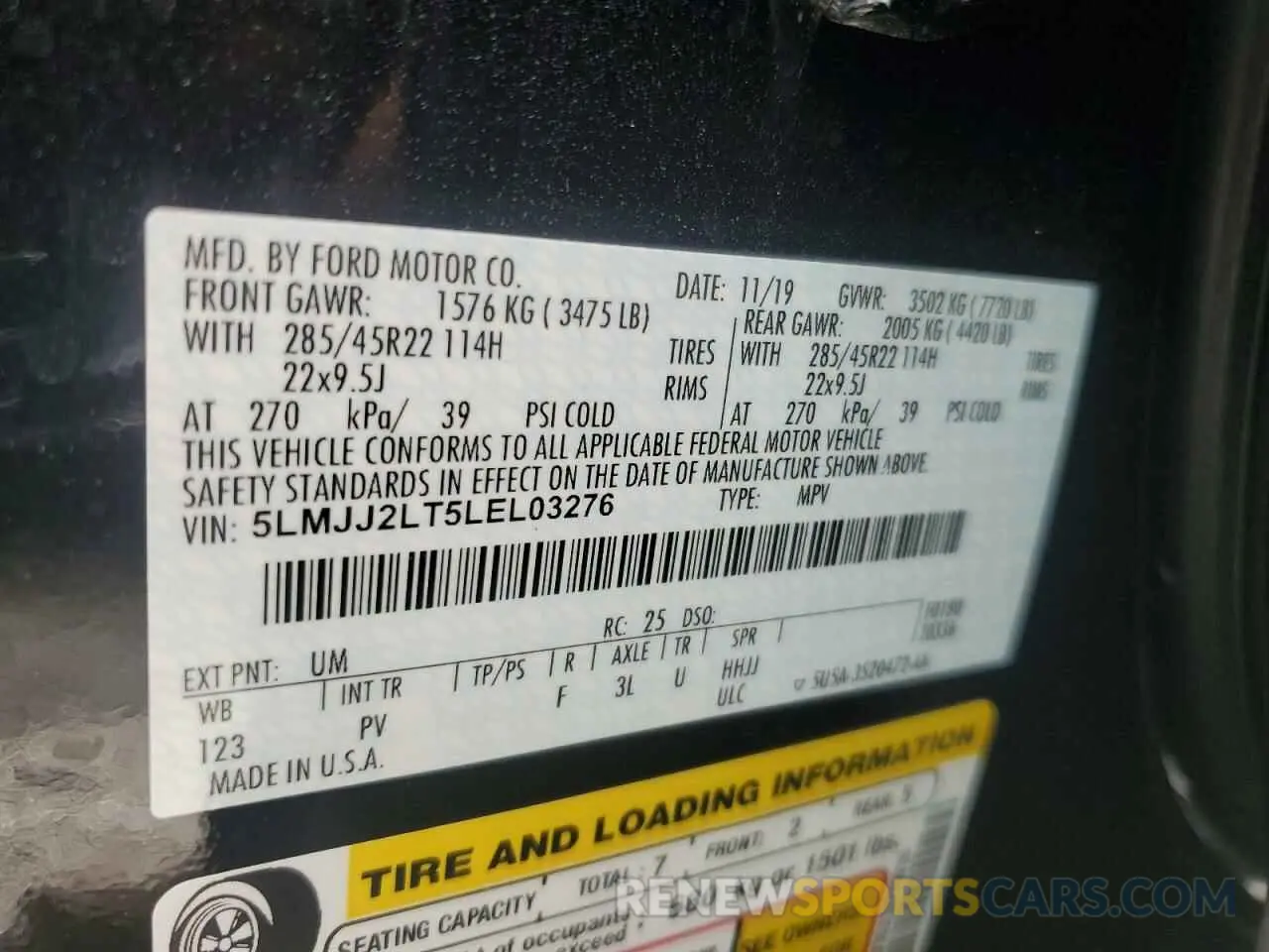 14 Photograph of a damaged car 5LMJJ2LT5LEL03276 LINCOLN NAVIGATOR 2020
