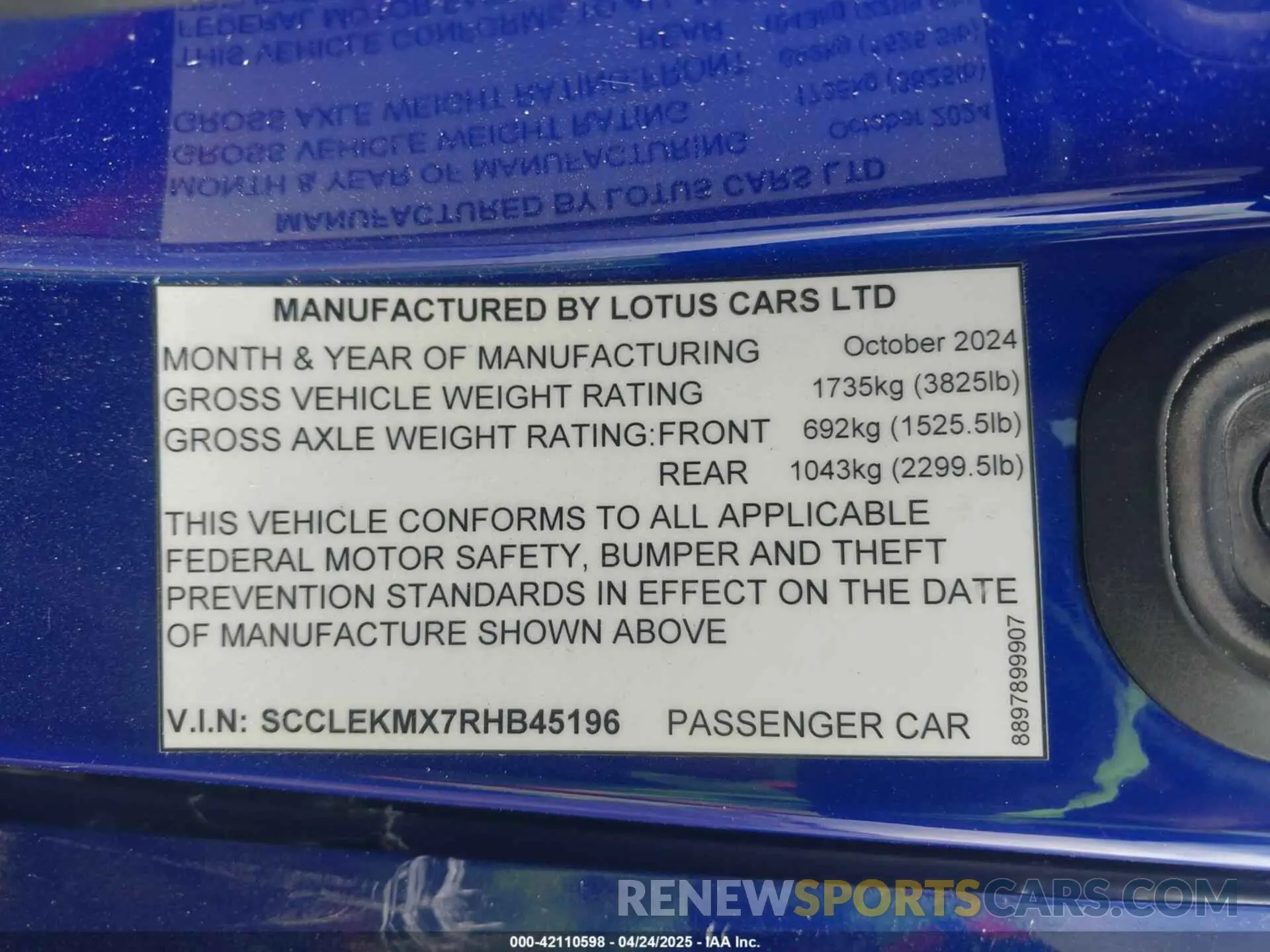 9 Photograph of a damaged car SCCLEKMX7RHB45196 LOTUS EMIRA 2024