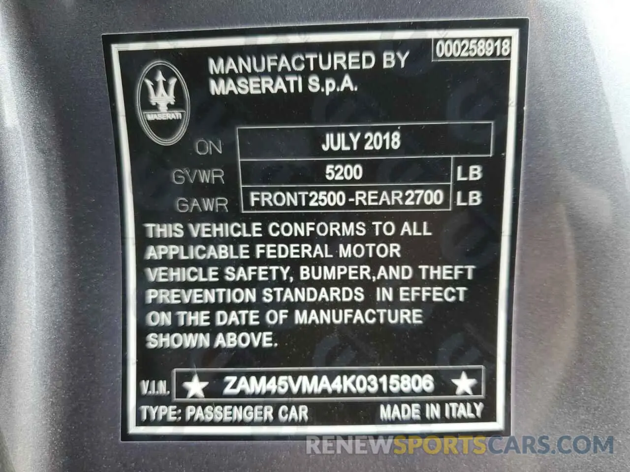 13 Photograph of a damaged car ZAM45VMA4K0315806 MASERATI ALL MODELS 2019