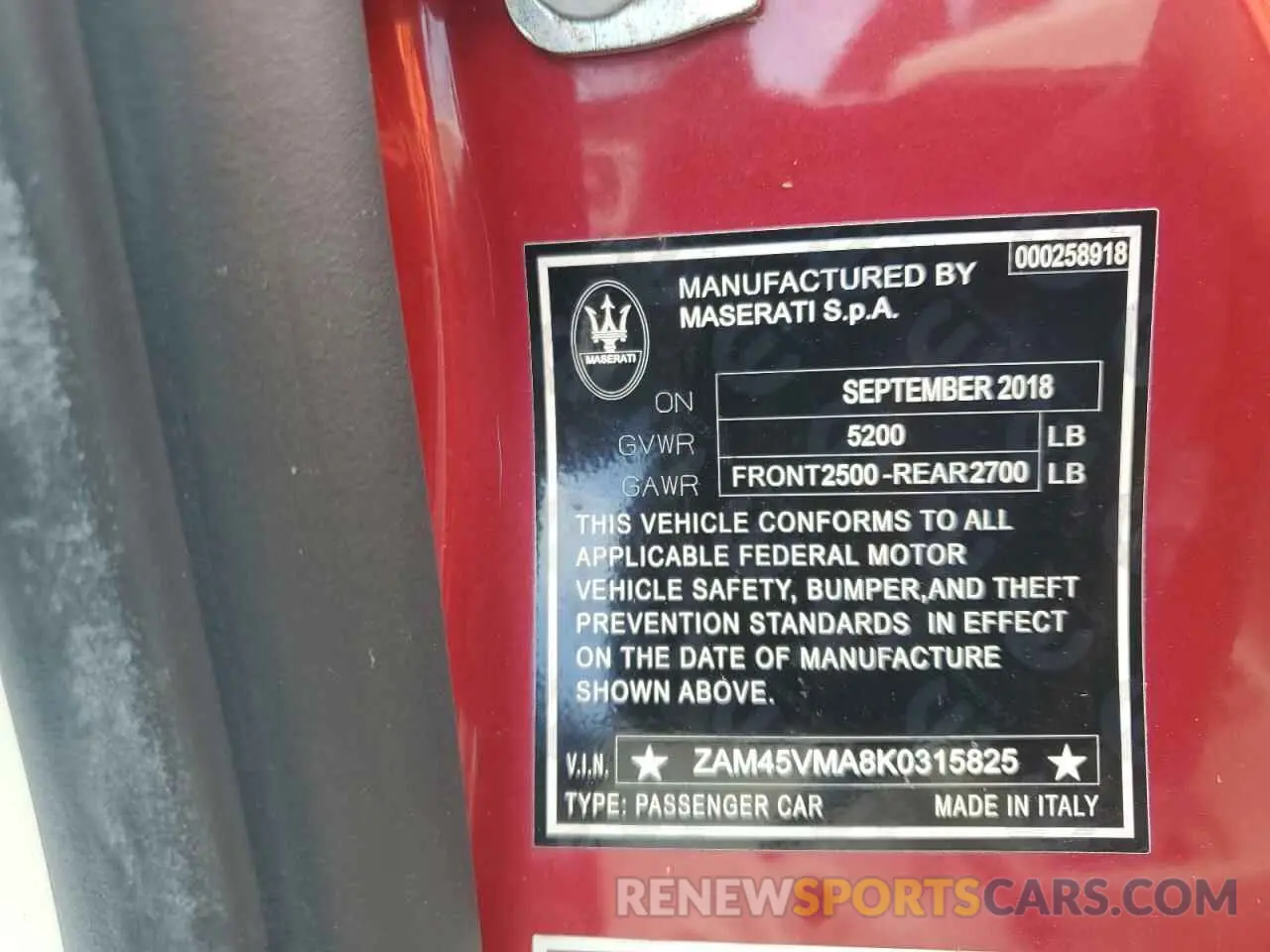 13 Photograph of a damaged car ZAM45VMA8K0315825 MASERATI ALL MODELS 2019