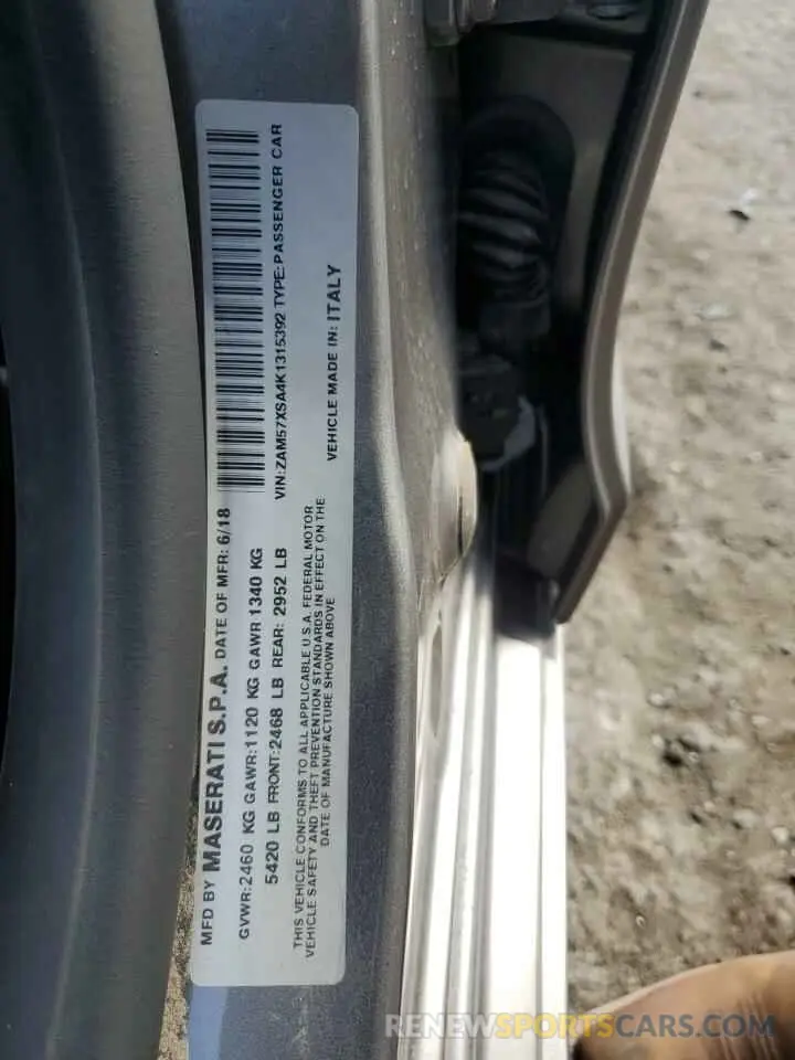 13 Photograph of a damaged car ZAM57XSA4K1315392 MASERATI ALL MODELS 2019