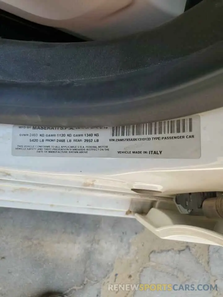13 Photograph of a damaged car ZAM57XSAXK1310133 MASERATI ALL MODELS 2019