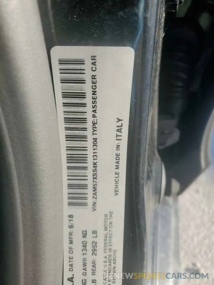 12 Photograph of a damaged car ZAM57XSS4K1311304 MASERATI ALL MODELS 2019