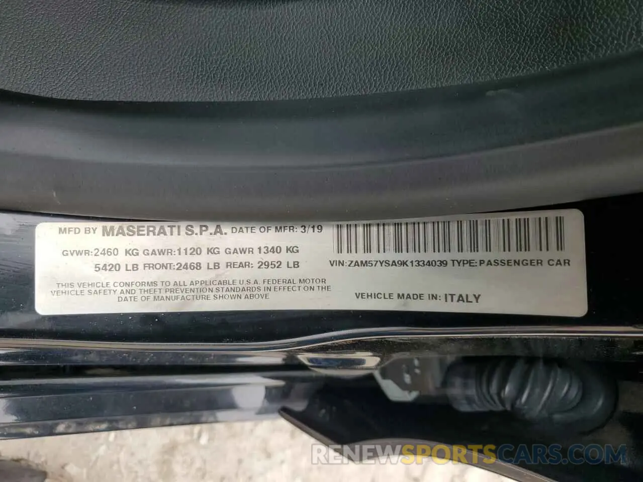 12 Photograph of a damaged car ZAM57YSA9K1334039 MASERATI ALL MODELS 2019