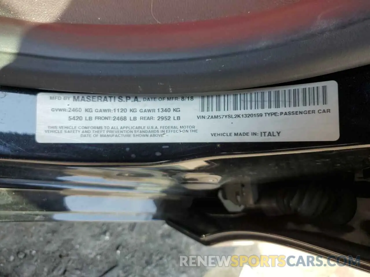 12 Photograph of a damaged car ZAM57YSL2K1320159 MASERATI ALL MODELS 2019