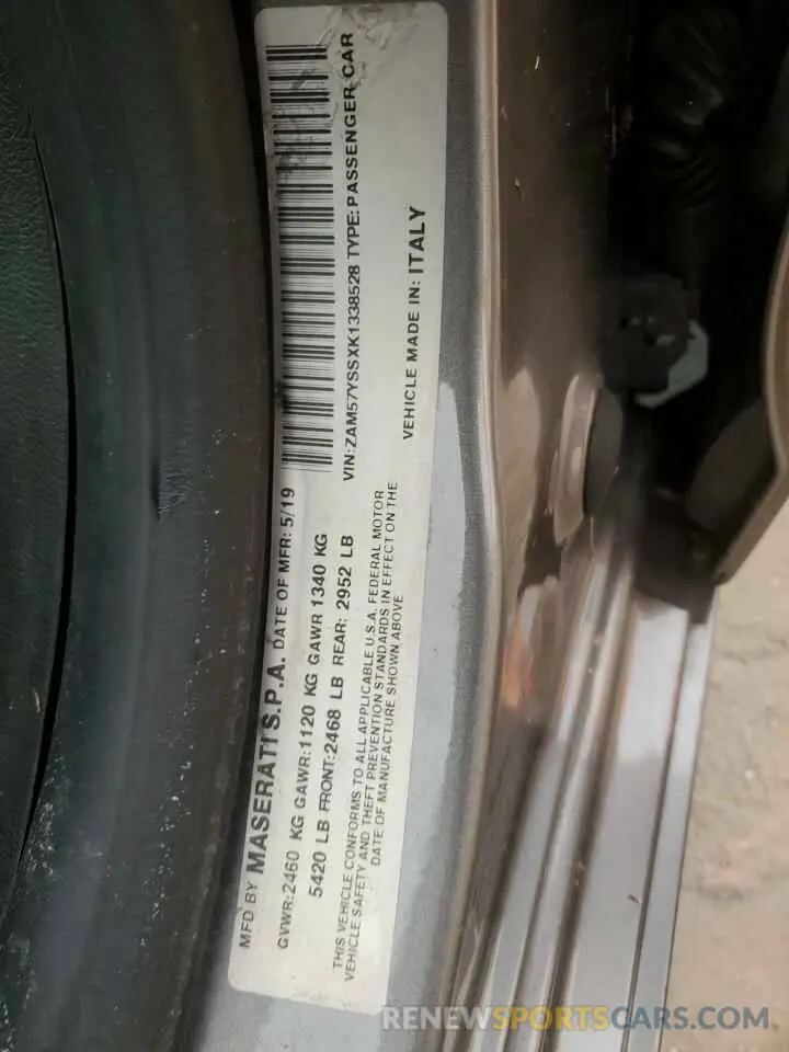 13 Photograph of a damaged car ZAM57YSSXK1338528 MASERATI ALL MODELS 2019