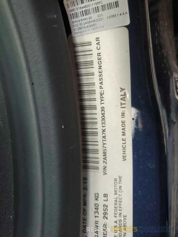 12 Photograph of a damaged car ZAM57YTA7K1330439 MASERATI ALL MODELS 2019